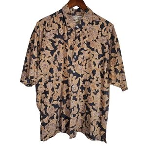 Tori Richard Gray Tan Floral Paisley Print Hawaiian Shirt Sz XL 100% Cotton Lawn